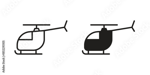 Helicopter icons for apps and print media. Editable stroke and flat icons