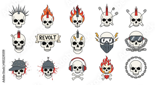 Collection of Skulls with Various Designs.