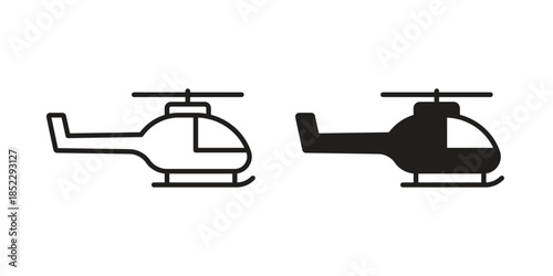 Helicopter icons for apps and print media. Editable stroke and flat icons