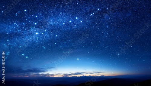 Digital Starry Night Sky With Blue Light Effect Overlay And Soft Glowing Stars