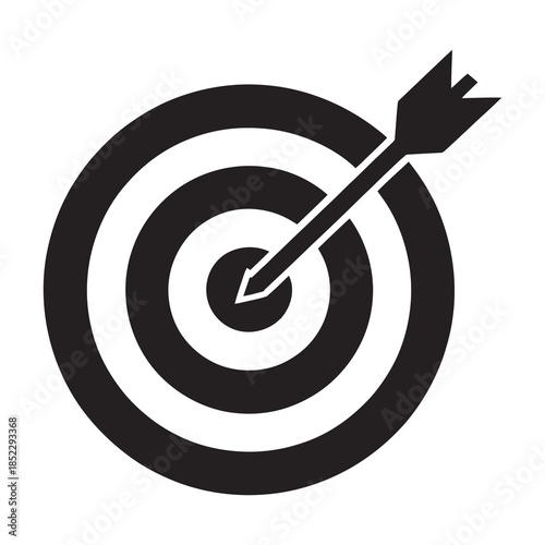 An accurate shot hitting the bullseye on a target symbol icon