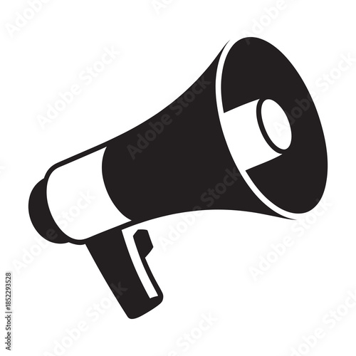 Black and white megaphone icon representing communication and announcements