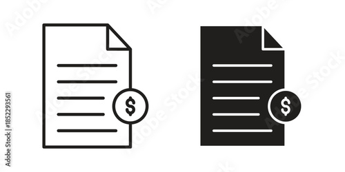 Invoice icons for apps and print media. Editable stroke and flat icons