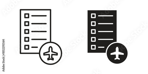 Itinerary icons for apps and print media. Editable stroke and flat icons