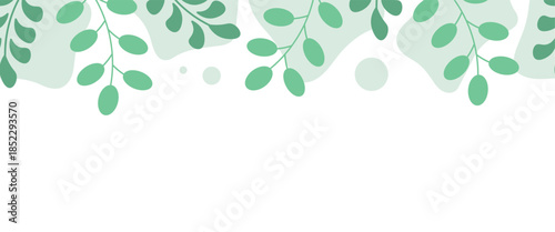 Banner with green plants on a white background. Frame, poster, greeting card