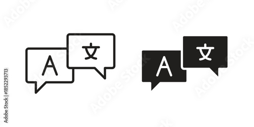 Language icons for apps and print media. Editable stroke and flat icons