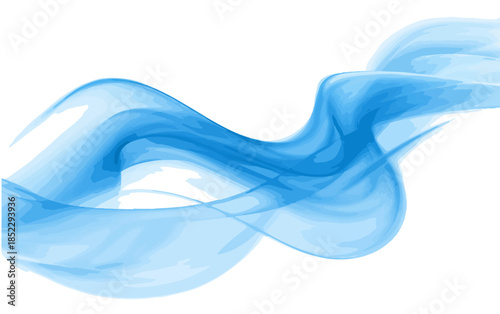 Onda astratta di fumo o vapore blu chiaro con effetto pennellata su sfondo bianco trasparente.