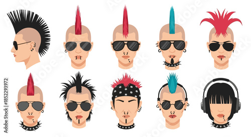 Punk Rock Head Illustrations with Unique Hairstyles.