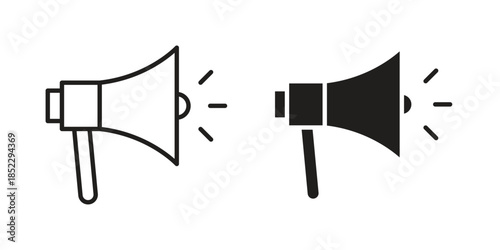 Megaphone icons for apps and print media. Editable stroke and flat icons