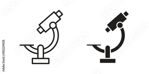 Microscope icons for apps and print media. Editable stroke and flat icons