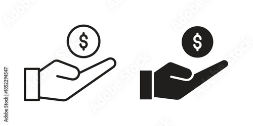 Money donation icons for apps and print media. Editable stroke and flat icons