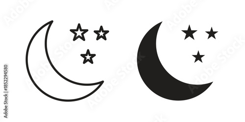 Moon icons for apps and print media. Editable stroke and flat icons