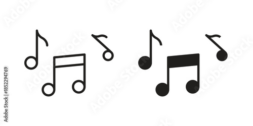 Music note icons for apps and print media. Editable stroke and flat icons