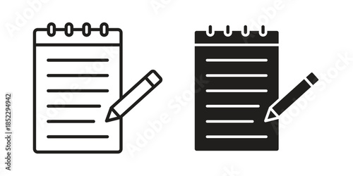 Notepad icons for apps and print media. Editable stroke and flat icons