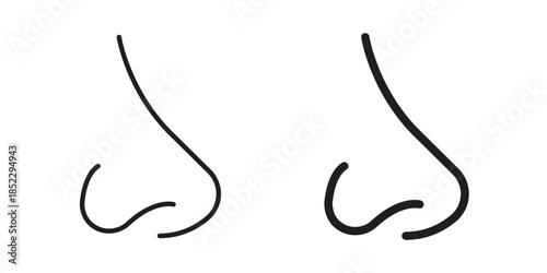 Nose icons for apps and print media. Editable stroke and flat icons