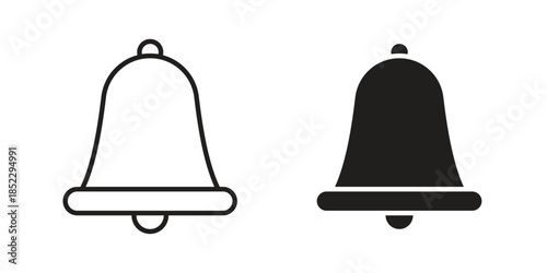 Notification bell icons for apps and print media. Editable stroke and flat icons
