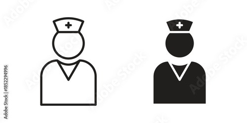 Nurse icons for apps and print media. Editable stroke and flat icons