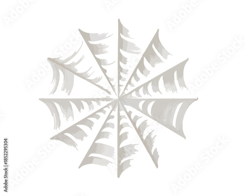 Illustrazione stilizzata di ragnatela circolare con fili radiali, isolata su sfondo trasparente per design.