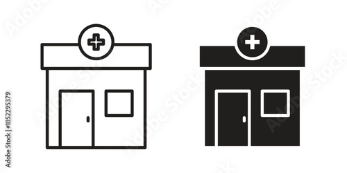Pharmacy icons for apps and print media. Editable stroke and flat icons