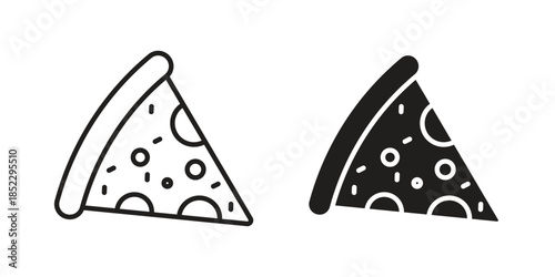 Pizza slice icons for apps and print media. Editable stroke and flat icons