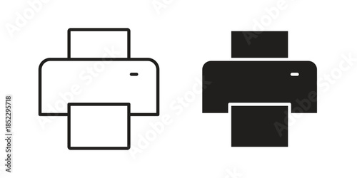 Print button icons for apps and print media. Editable stroke and flat icons