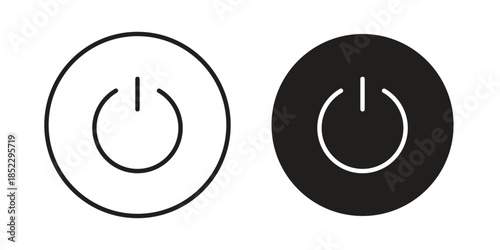Power button icons for apps and print media. Editable stroke and flat icons