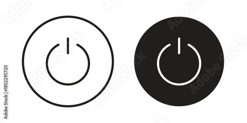 Power button icons for apps and print media. Editable stroke and flat icons