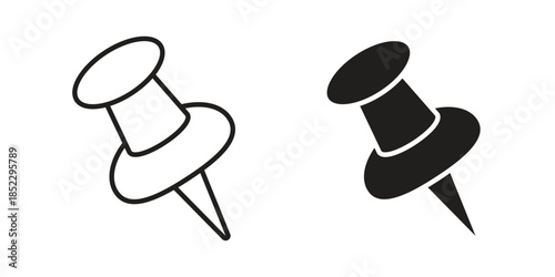 Push pin icons for apps and print media. Editable stroke and flat icons