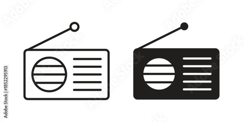 Radio icons for apps and print media. Editable stroke and flat icons