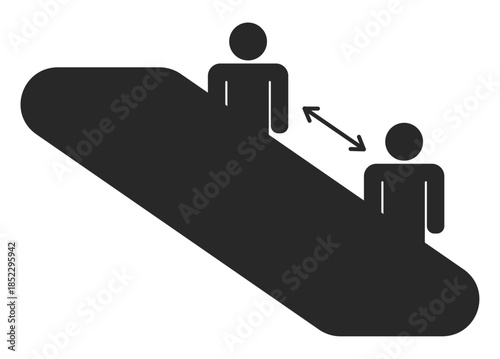 エスカレーターに乗る人々のピクトグラム　距離感　黒