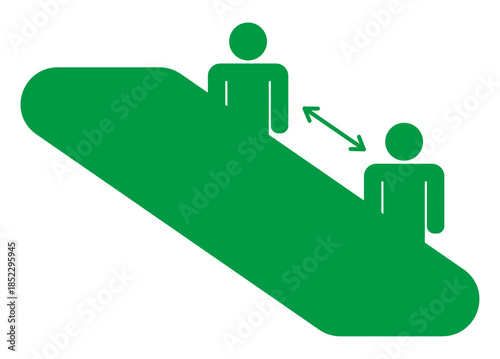 エスカレーターに乗る人々のピクトグラム　距離感　緑