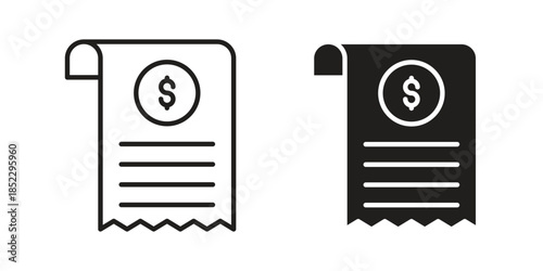 Receipt icons for apps and print media. Editable stroke and flat icons