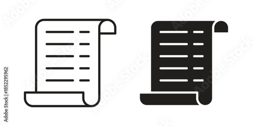 Receipt icons for apps and print media. Editable stroke and flat icons