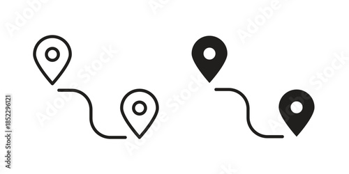 Route icons for apps and print media. Editable stroke and flat icons