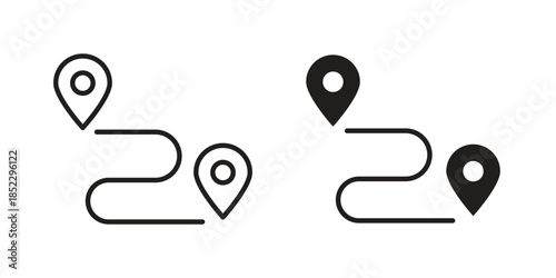 Route icons for apps and print media. Editable stroke and flat icons