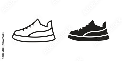 Shoes icons for apps and print media. Editable stroke and flat icons