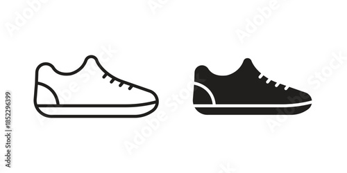 Shoes icons for apps and print media. Editable stroke and flat icons