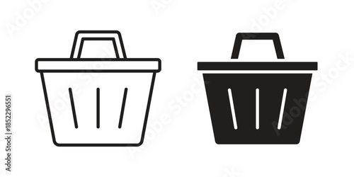 Shopping basket icons for apps and print media. Editable stroke and flat icons
