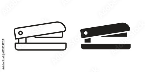 Stapler icons for apps and print media. Editable stroke and flat icons