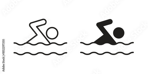 Swimming icons for apps and print media. Editable stroke and flat icons