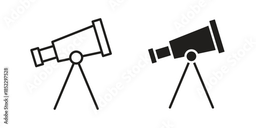 Telescope icons for apps and print media. Editable stroke and flat icons