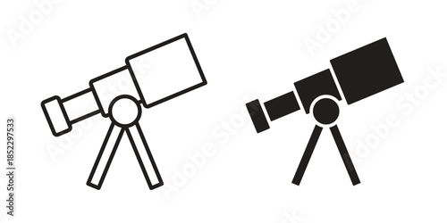 Telescope icons for apps and print media. Editable stroke and flat icons