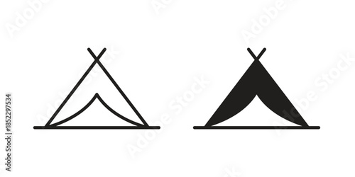 Tent icons for apps and print media. Editable stroke and flat icons