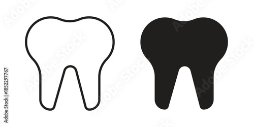Tooth icons for apps and print media. Editable stroke and flat icons