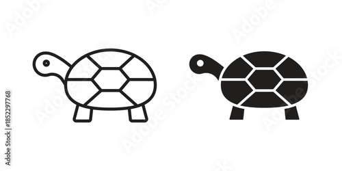 Tortoise icons for apps and print media. Editable stroke and flat icons
