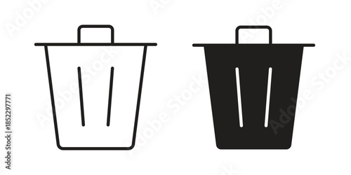 Trash Bin icons for apps and print media. Editable stroke and flat icons