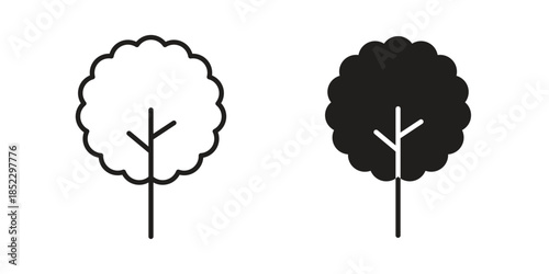 Tree icons for apps and print media. Editable stroke and flat icons