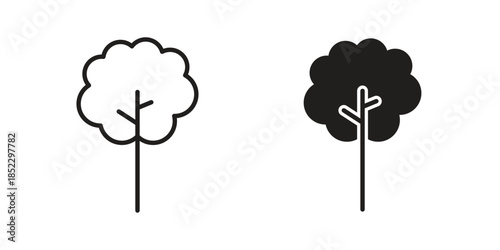 Tree icons for apps and print media. Editable stroke and flat icons