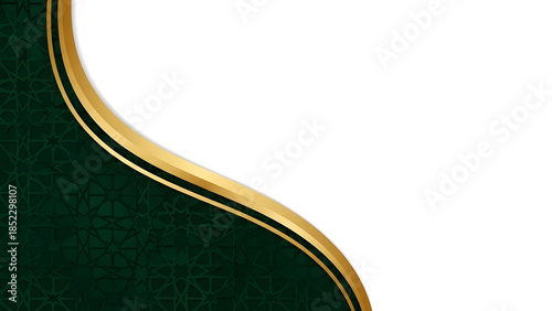 Abstract green background featuring a festive golden ornament window frame design