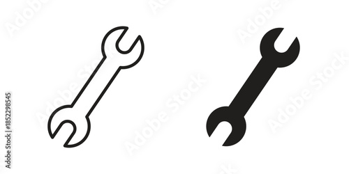Wrench icons for apps and print media. Editable stroke and flat icons